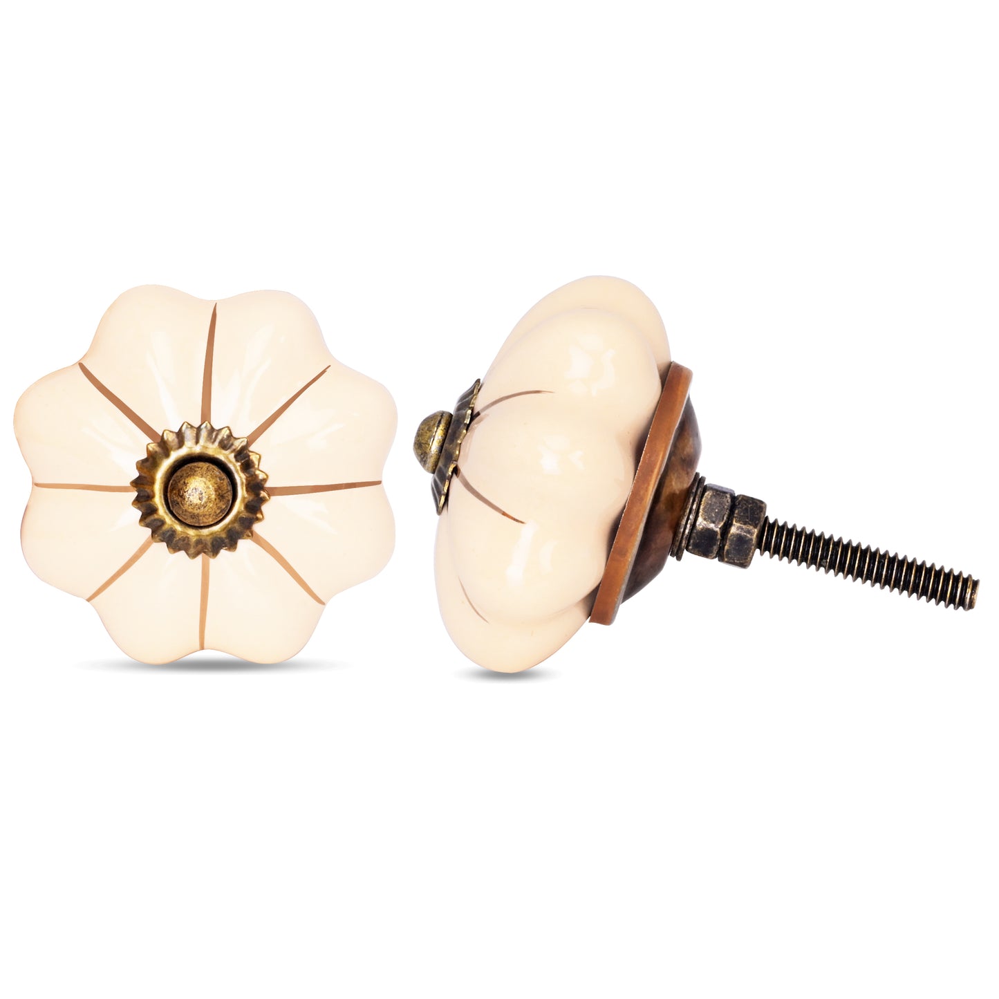 Handcrafted Peach with Gold Line Detailing Drawer Knob | The Indian Aura