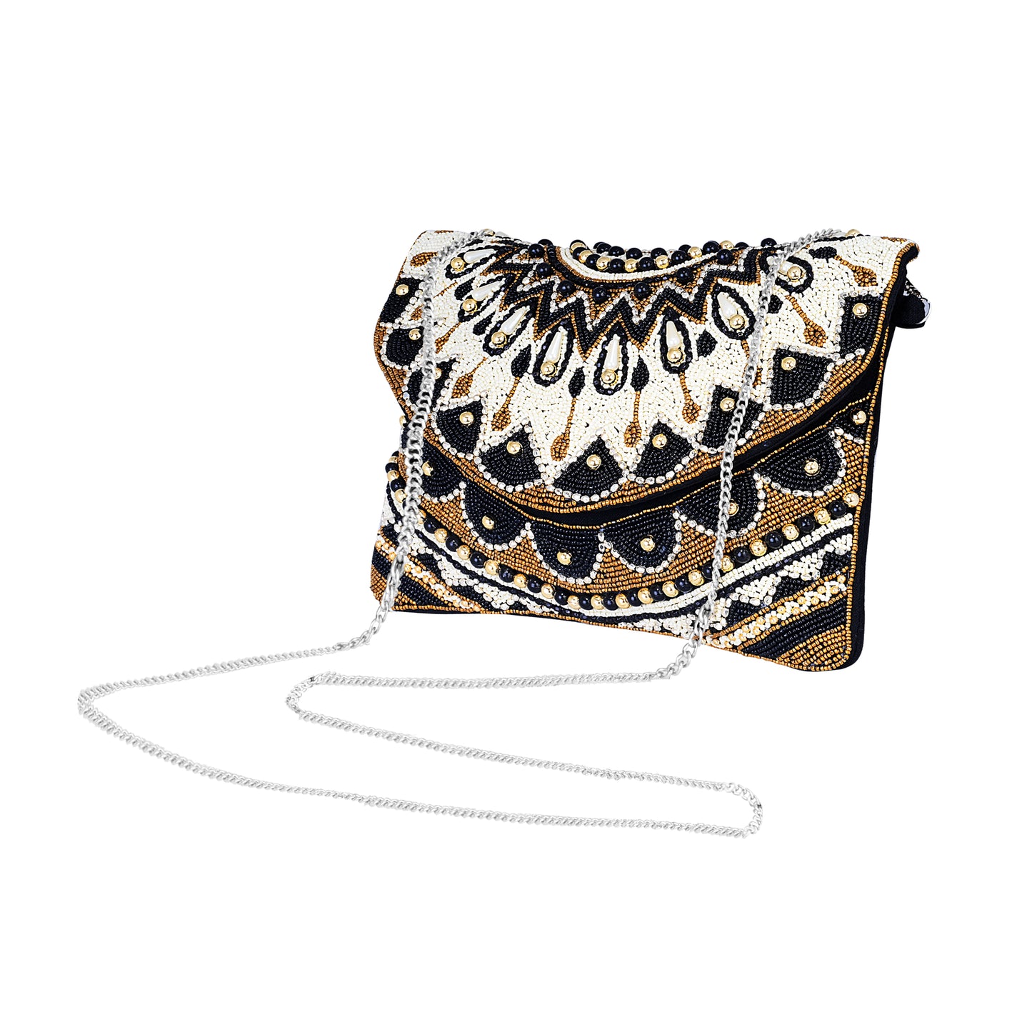 Crystal Maniac Handmade Sling Bag - Black & White Beaded | The Indian Aura
