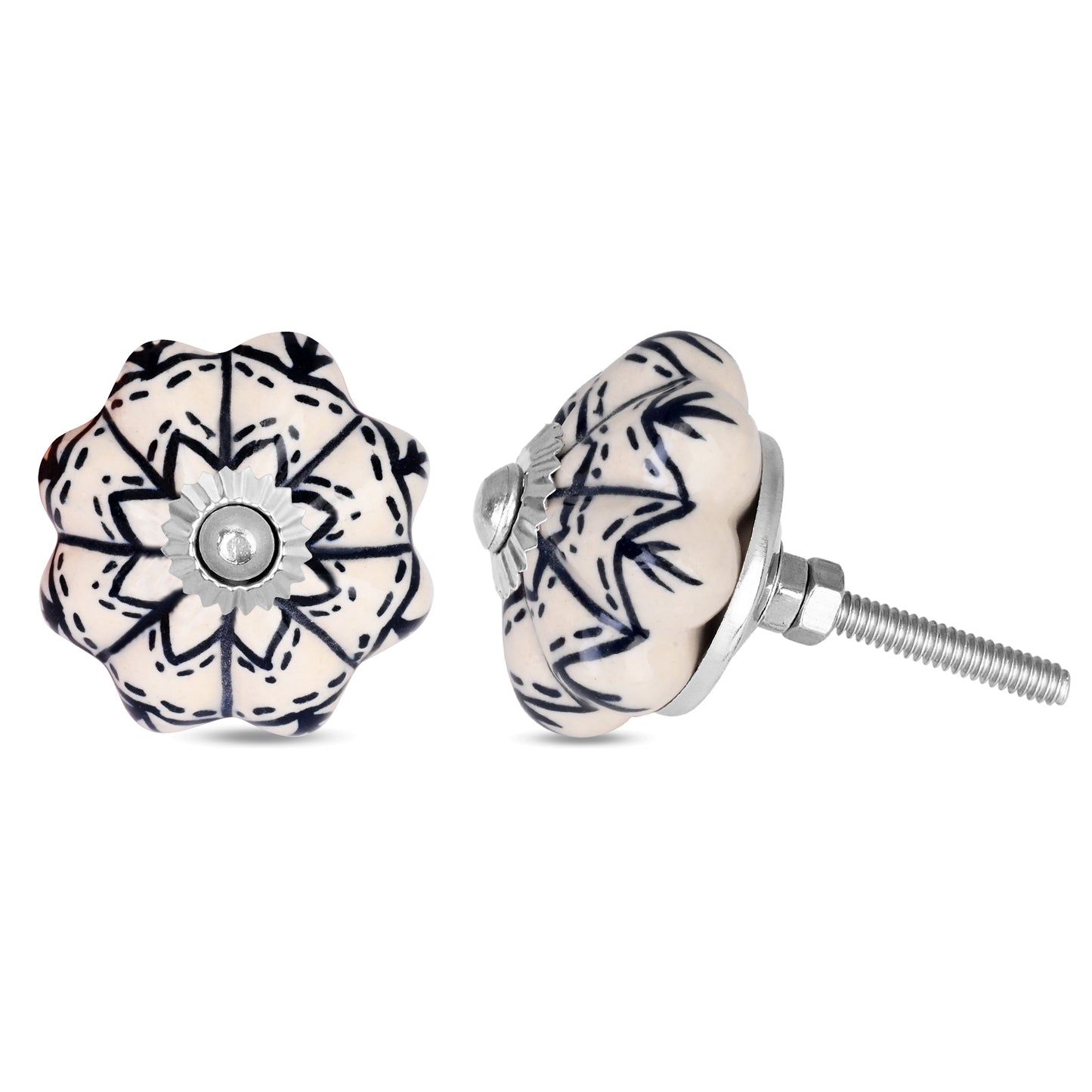 Flower-Shaped Ceramic Drawer Knob – Black & White | The Indian Aura