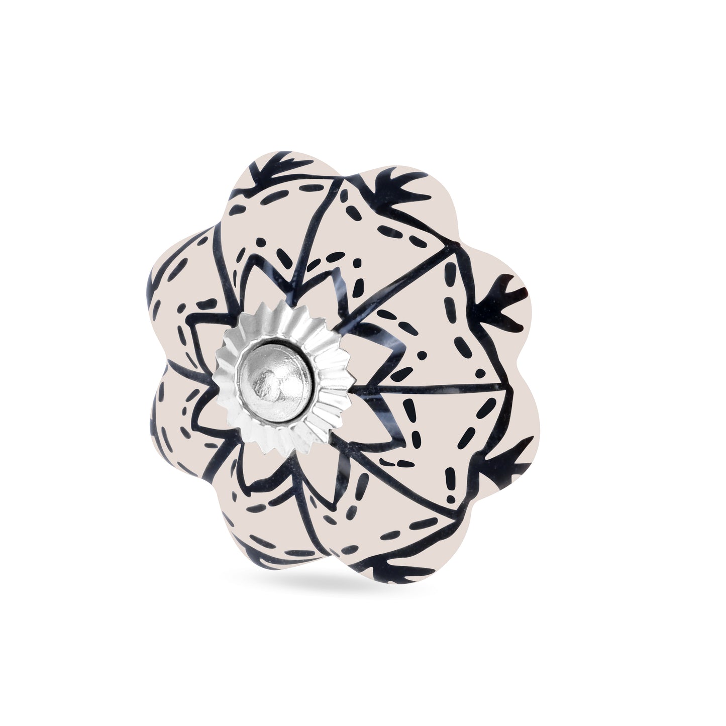 Flower-Shaped Ceramic Drawer Knob – Black & White | The Indian Aura