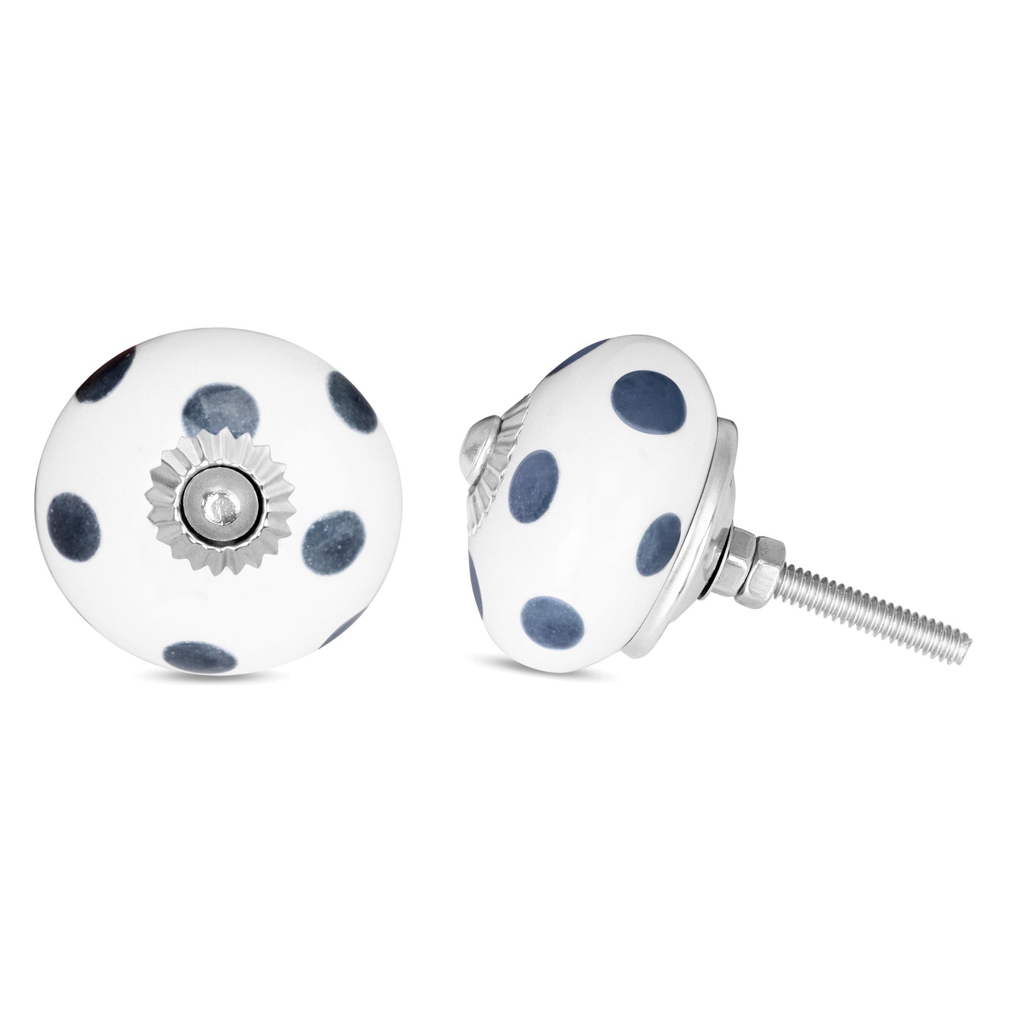 Hand-Painted White and Blue Dotted Ceramic Drawer Knob | The Indian Aura