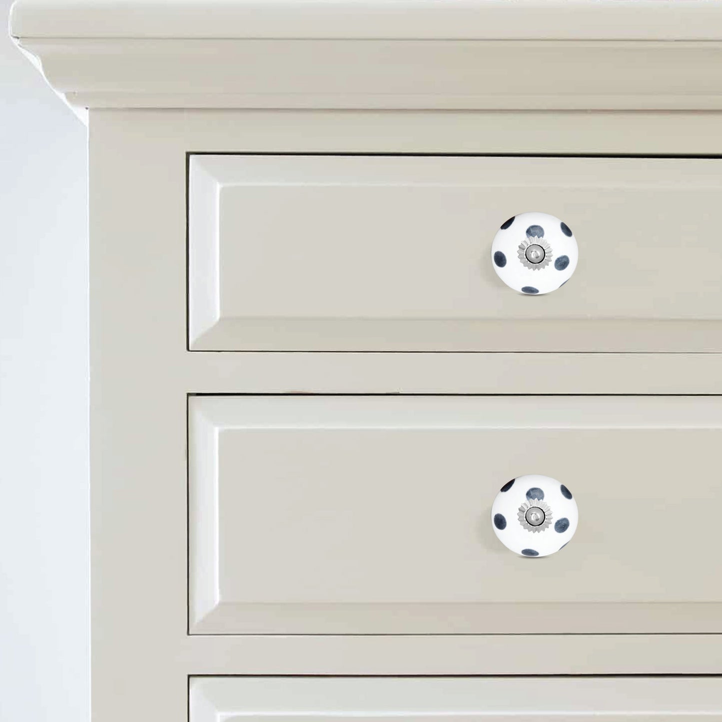 Hand-Painted White and Blue Dotted Ceramic Drawer Knob | The Indian Aura