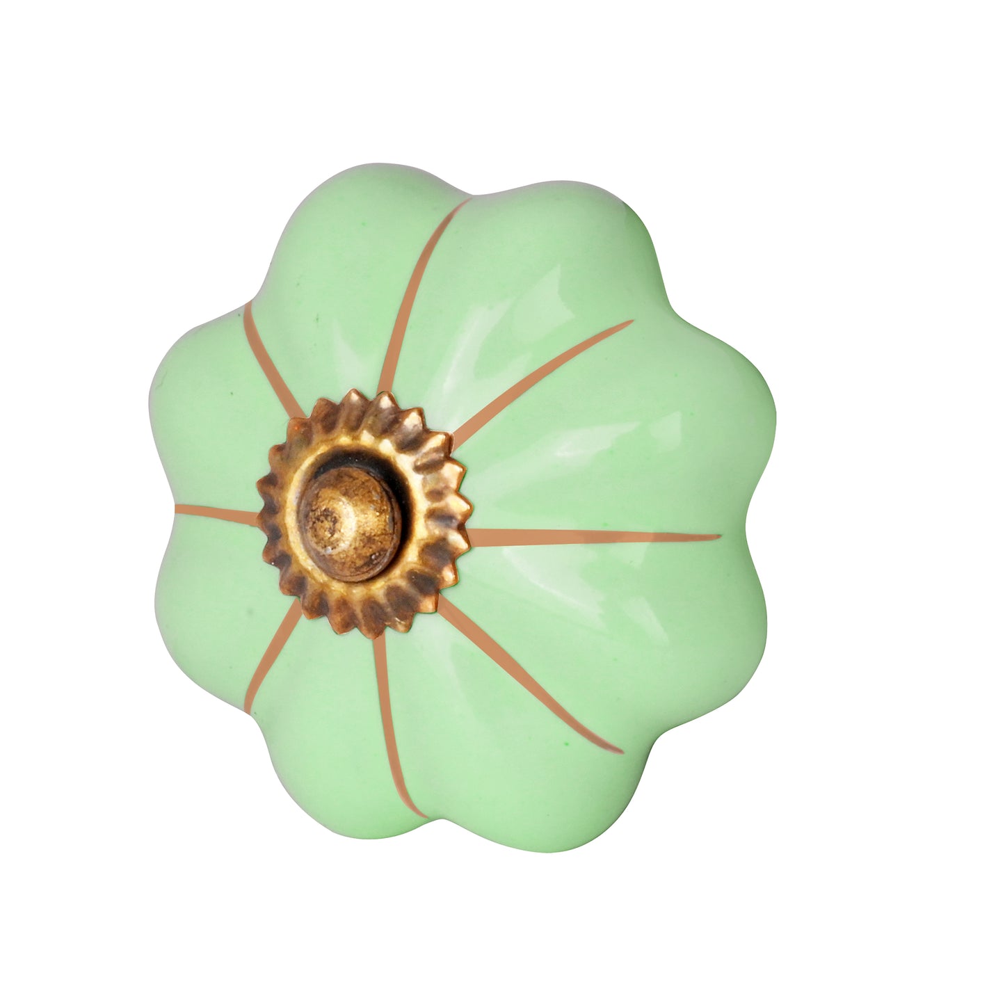 Handcrafted Green Gold Line Detailing Ceramic Drawer Knob | The Indian Aura