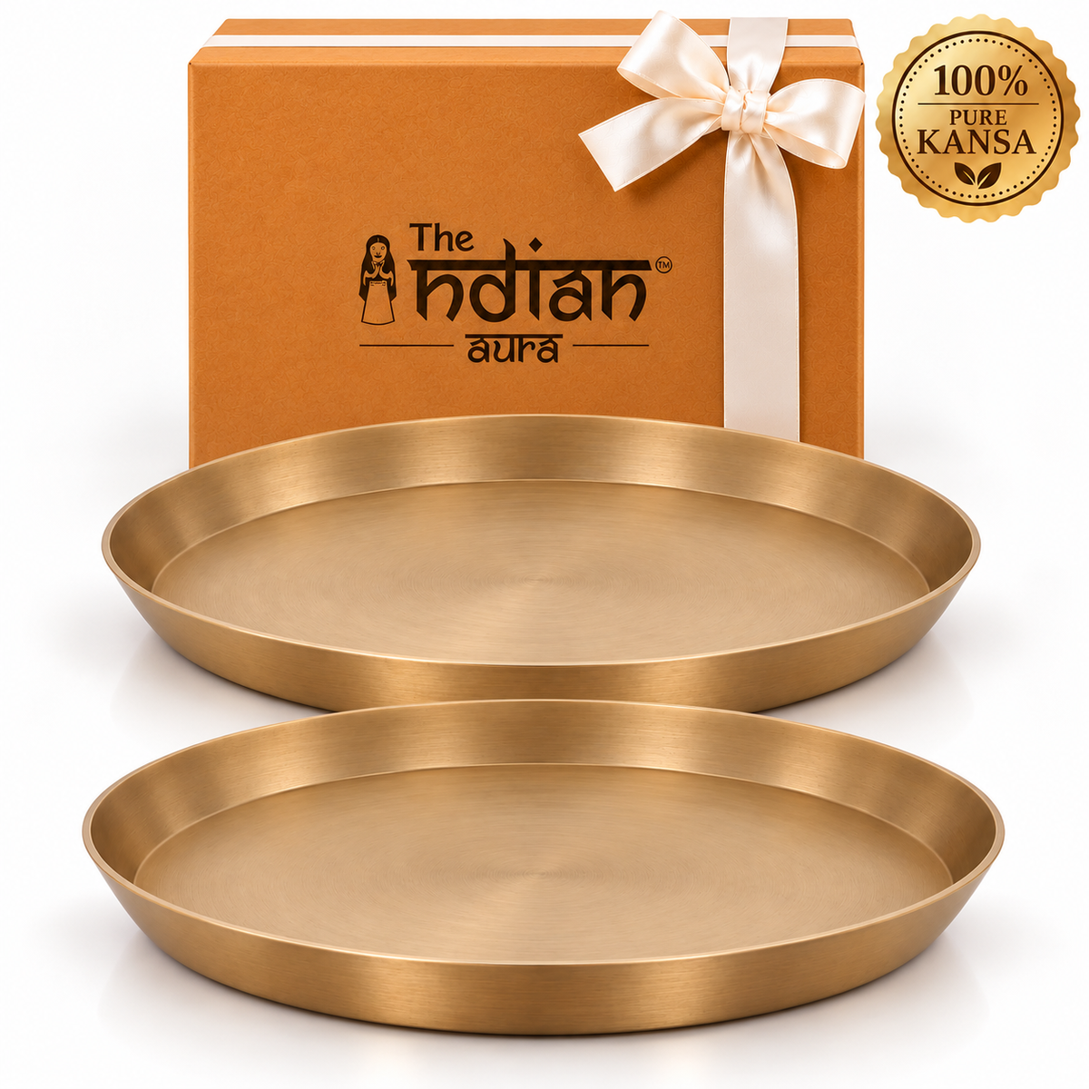 Pure Kansa Thali 13.5 Inch | Traditional Indian Dinner Plate with Premium Matte Finish | Diwali Gift for Family & Loved Ones | Festive Gifting | Single & Pair Set