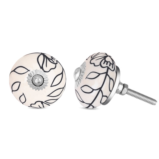 Handcrafted Floral Black Petal Ceramic Drawer Knob | The Indian Aura