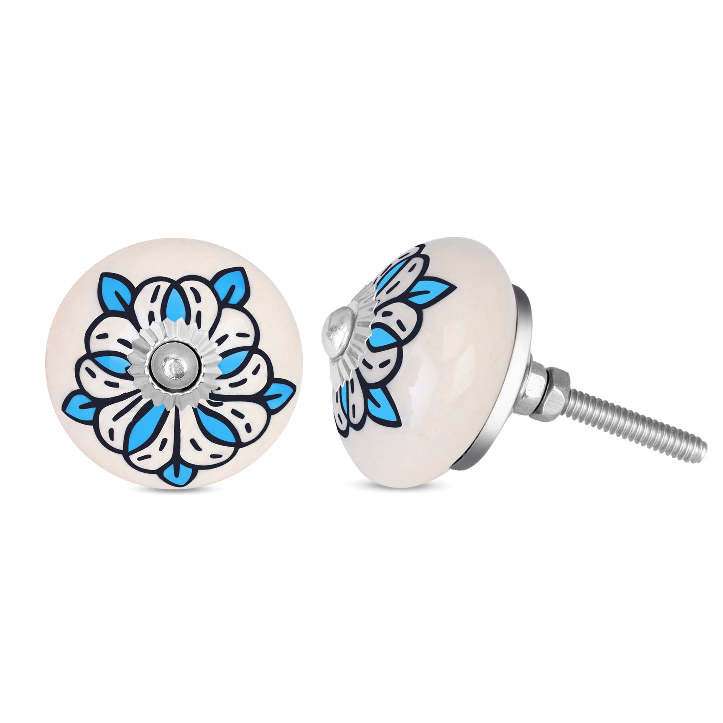 Stylish BlueBlooms Noir Ceramic Cabinet Drawer Knob | The Indian Aura