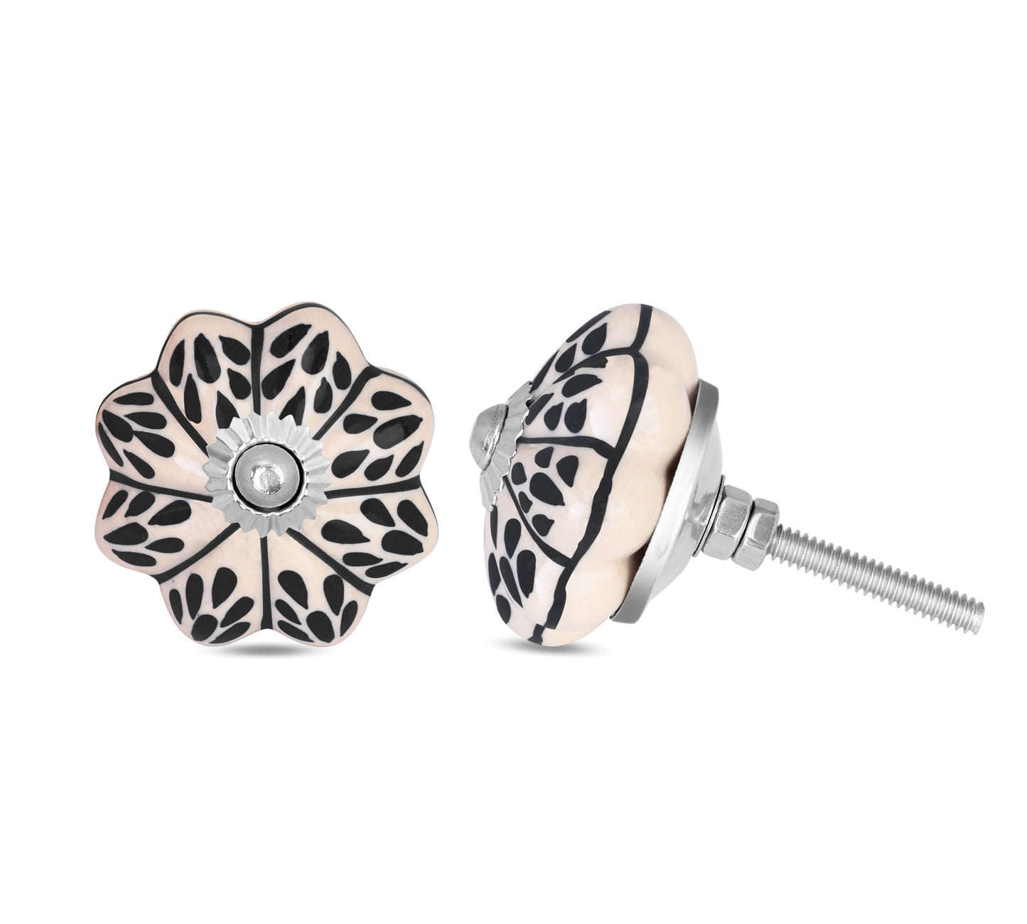 Handcrafted Flower-Shaped Leaf Design Ceramic Drawer Knob | The Indian Aura