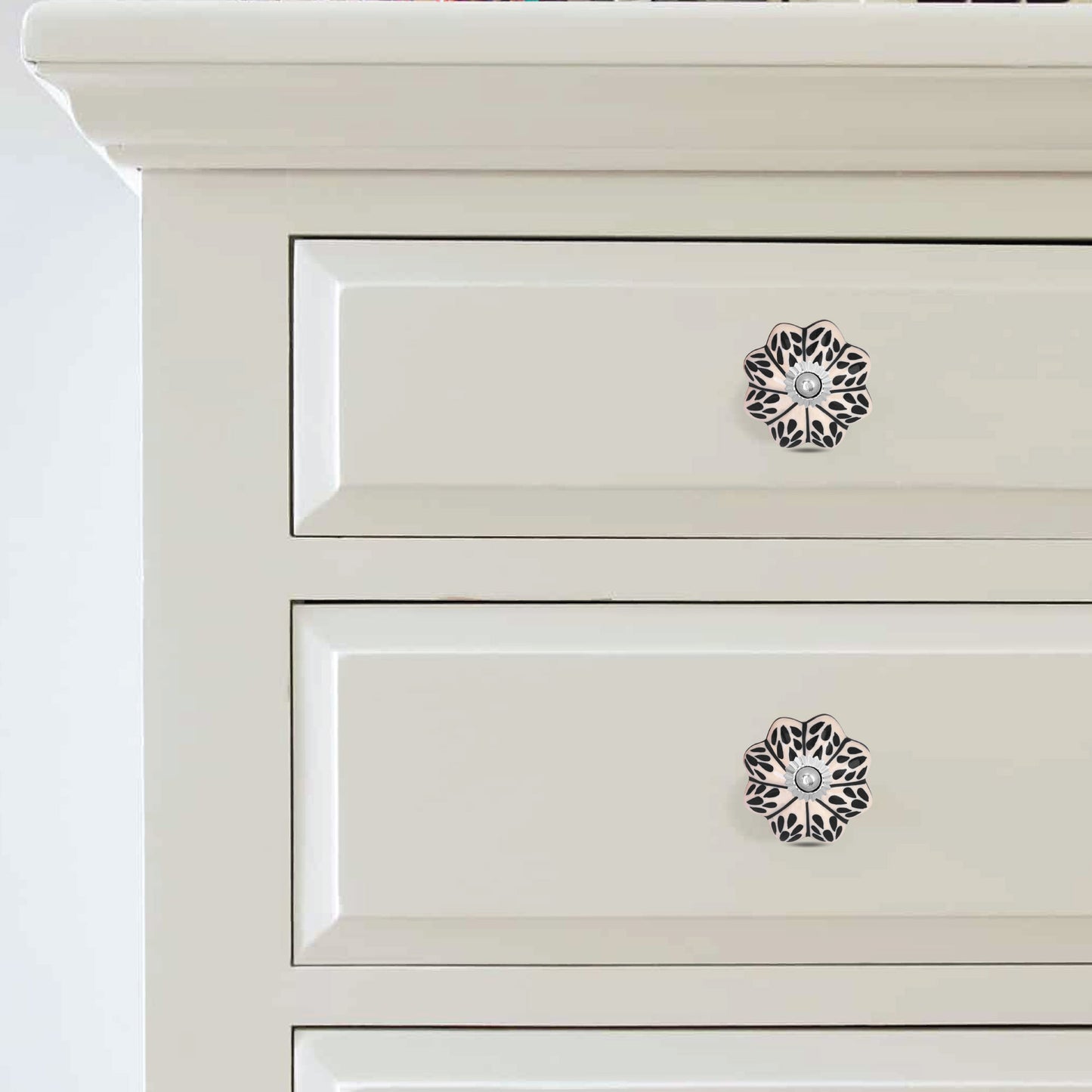 Handcrafted Flower-Shaped Leaf Design Ceramic Drawer Knob | The Indian Aura