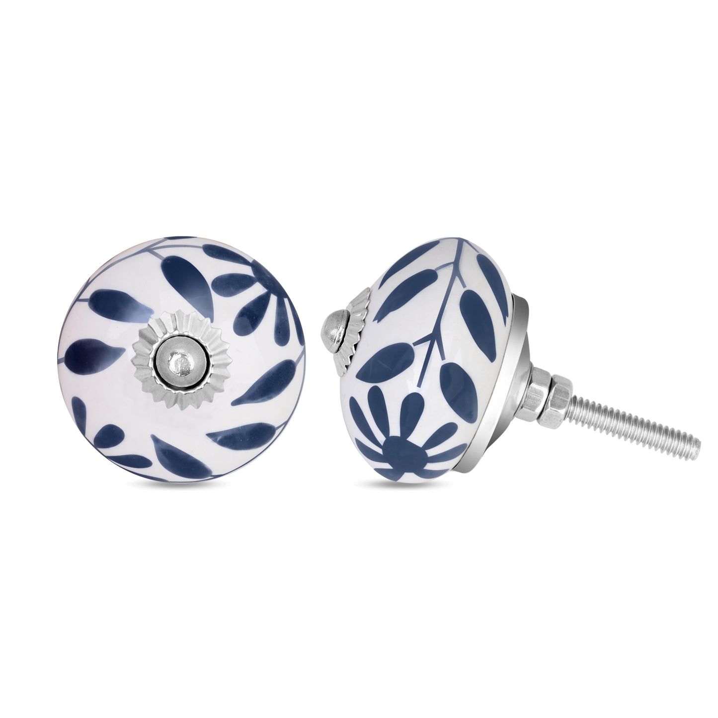 Handcrafted Blue Celestial Leaf Ceramic Drawer Knob | The Indian Aura