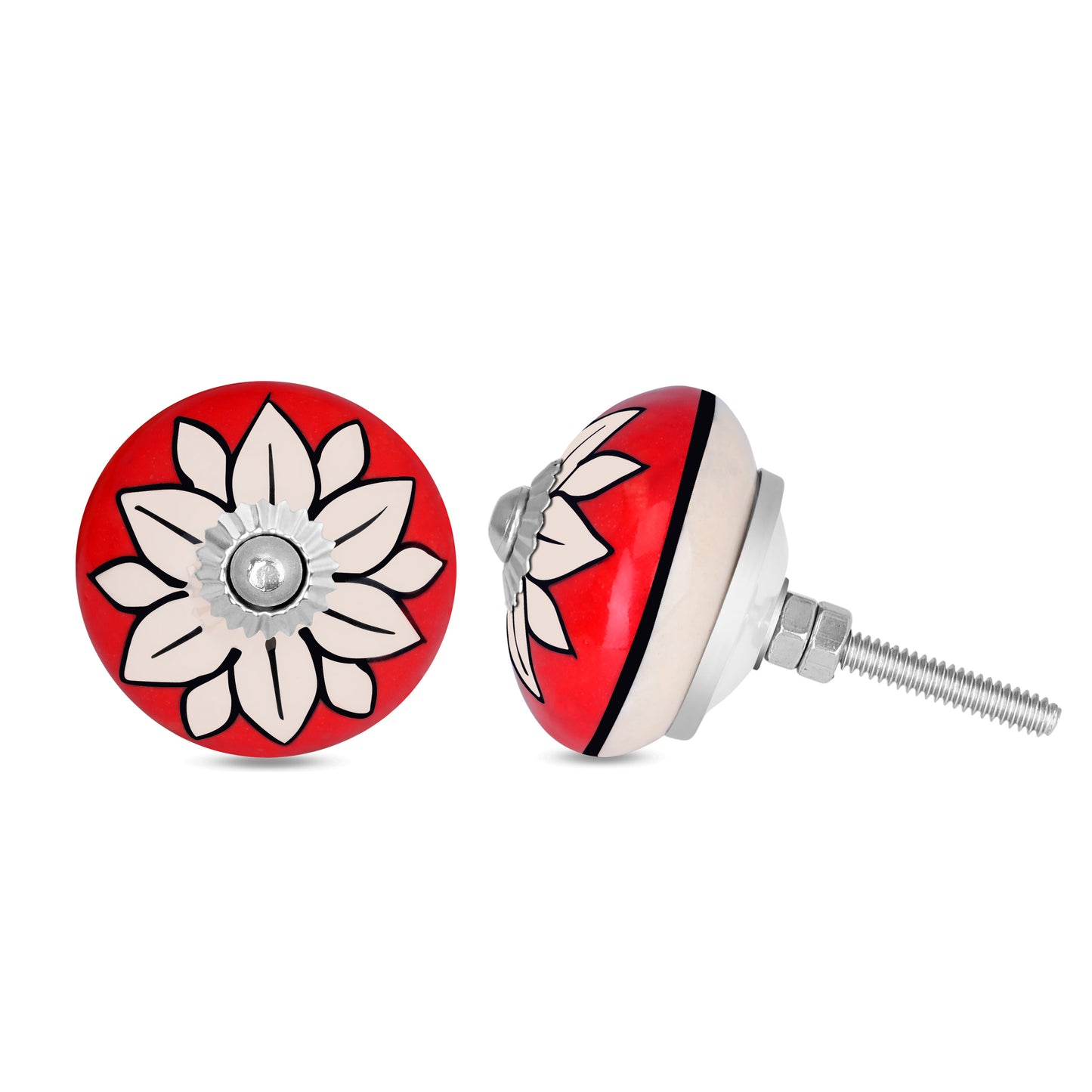 Handcrafted Red Flower Decorative Ceramic Drawer Knob | The Indian Aura