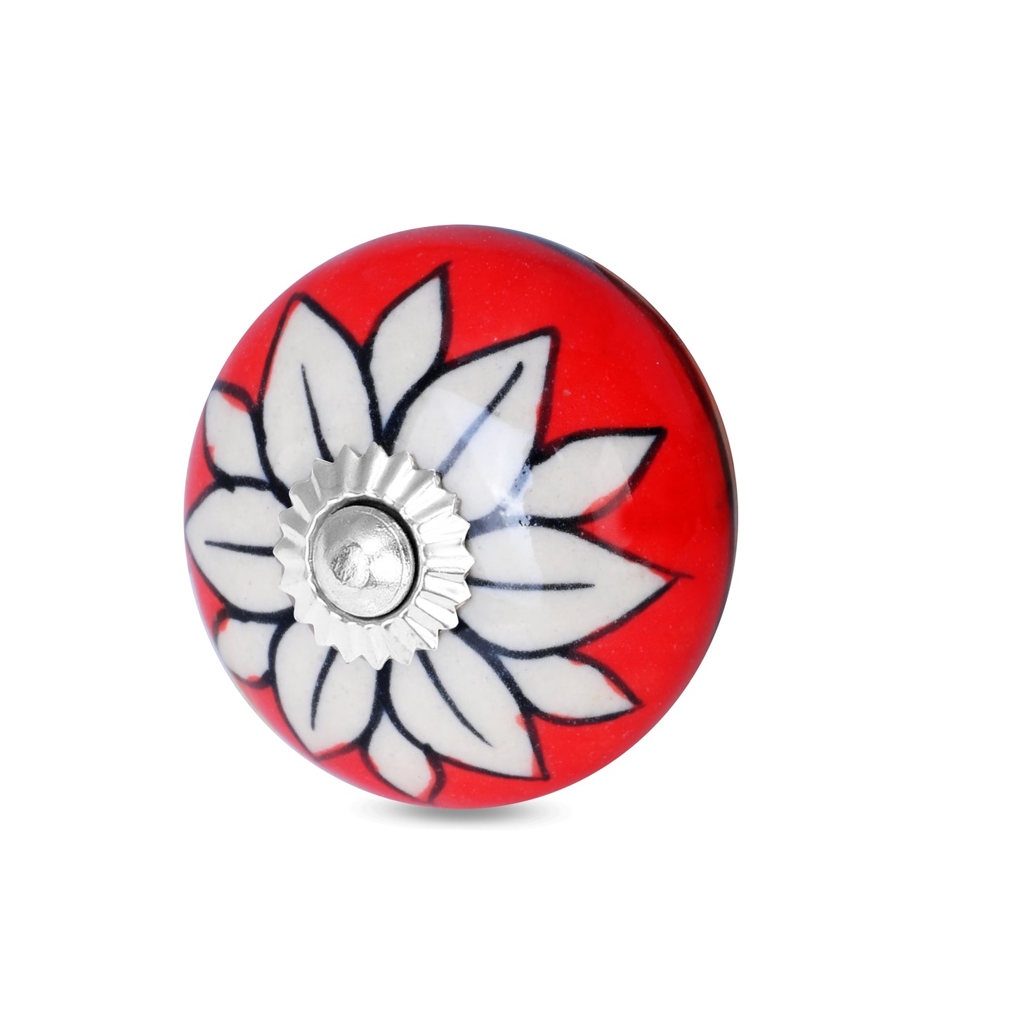 Handcrafted Red Flower Decorative Ceramic Drawer Knob | The Indian Aura