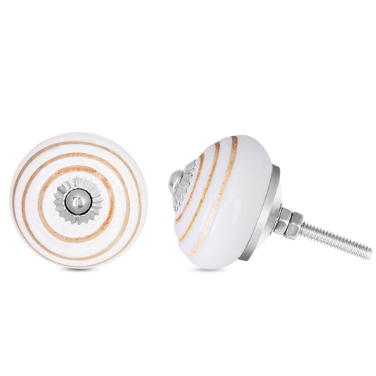 Elegant Ceramic Eternal Charm White Knob with Golden Circle | The Indian Aura