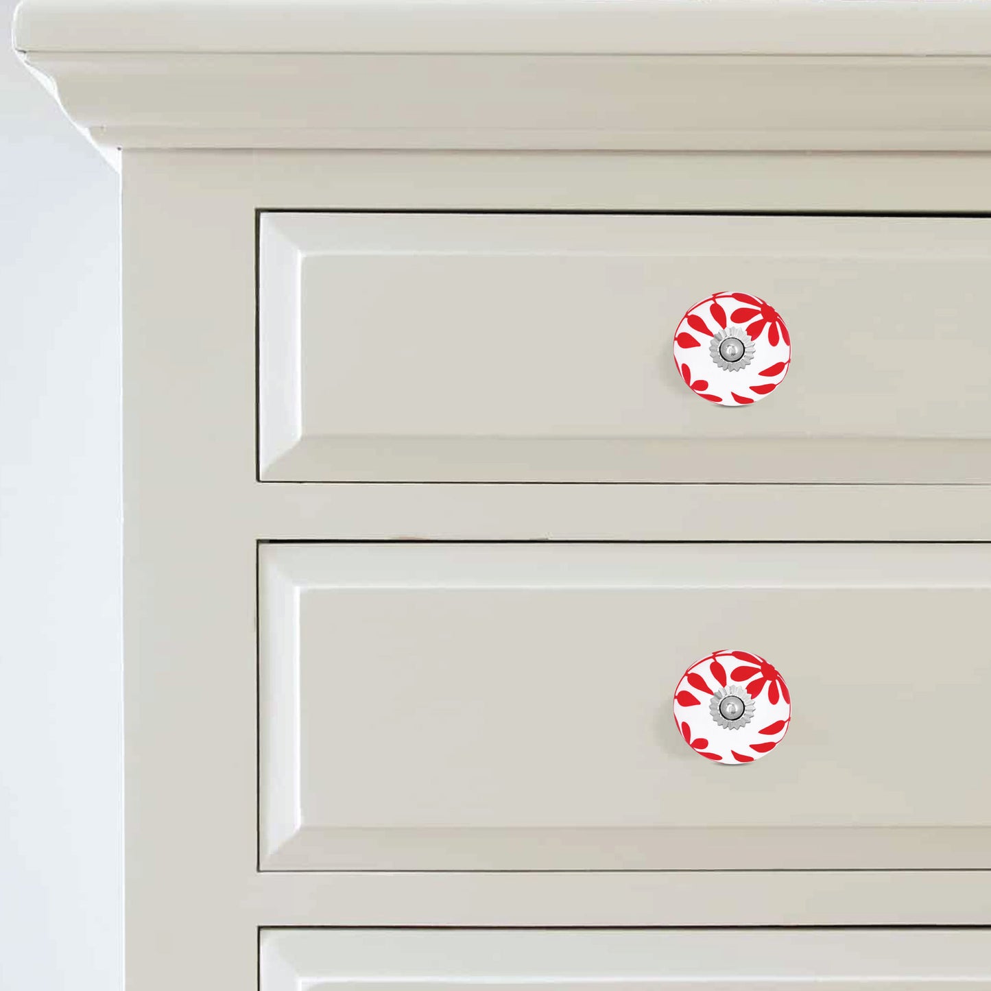 Vibrant Red Petal Ceramic Cabinet Drawer Knob | The Indian Aura