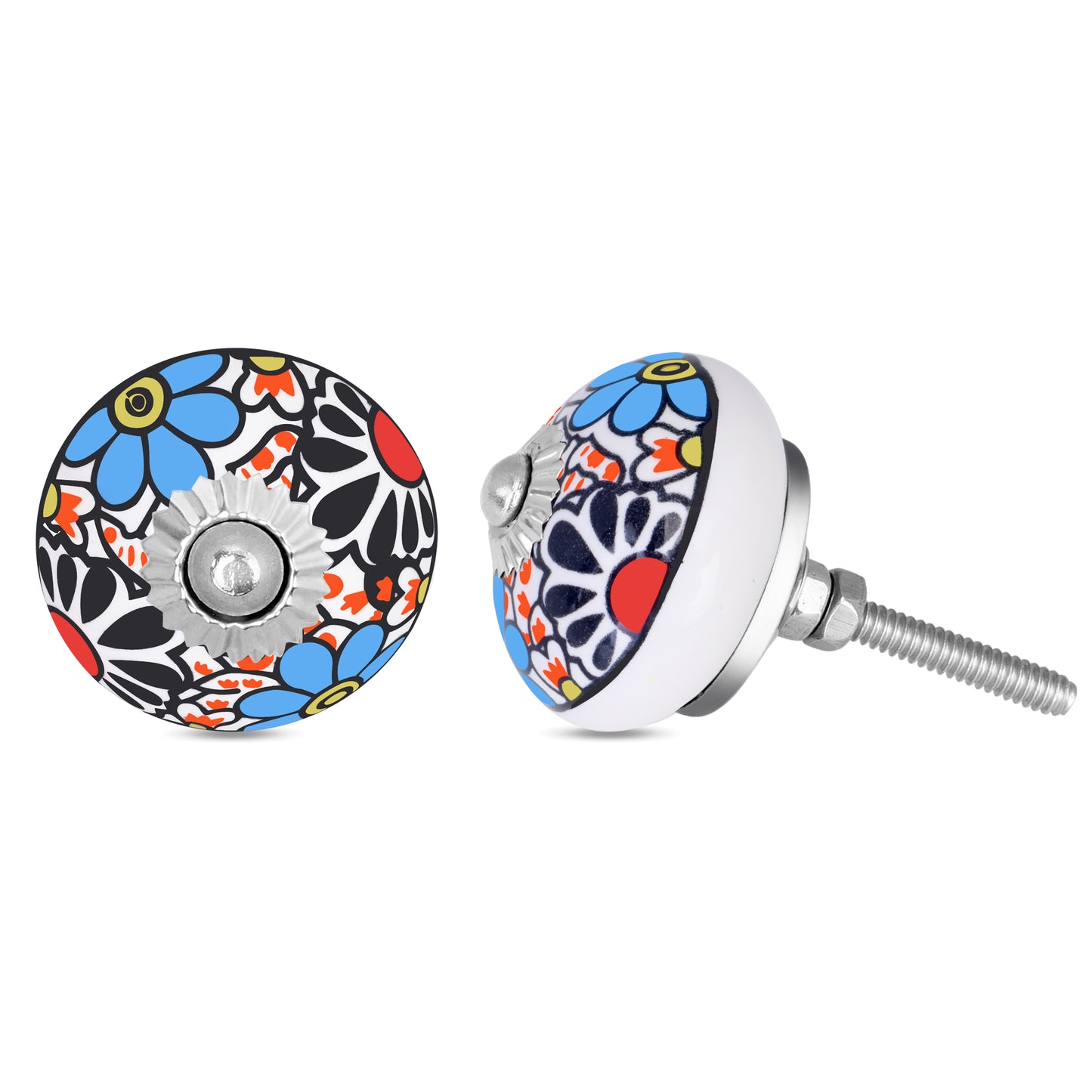 Hand-Painted Multicolor Floral Ceramic Drawer Knob | The Indian Aura