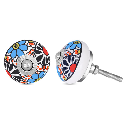 Hand-Painted Multicolor Floral Ceramic Drawer Knob | The Indian Aura