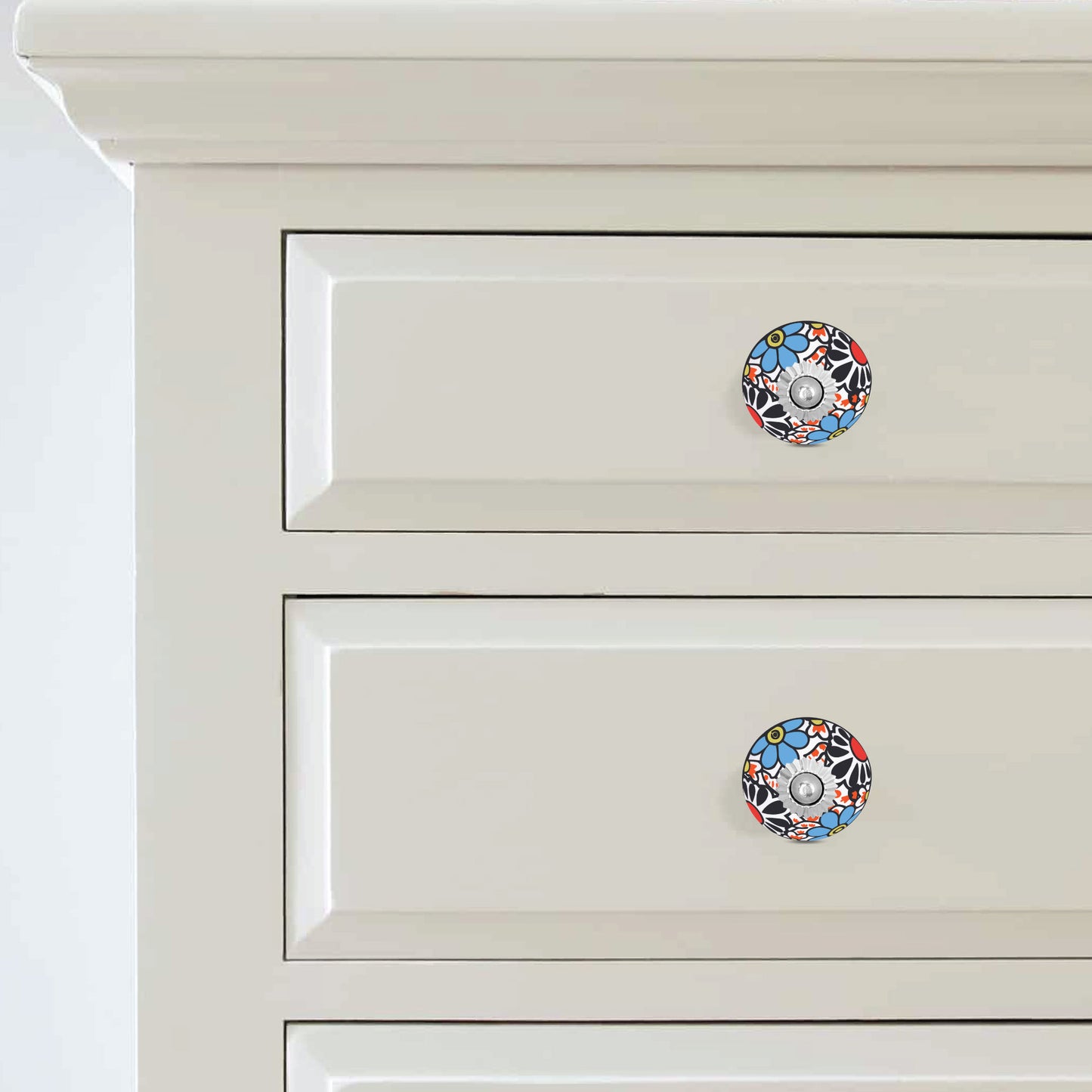 Hand-Painted Multicolor Floral Ceramic Drawer Knob | The Indian Aura