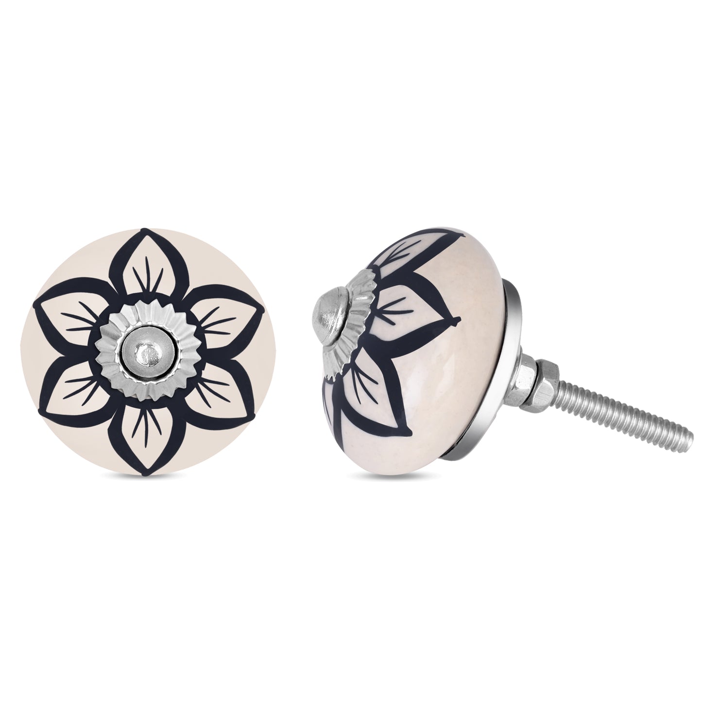 Handcrafted Black Flower Ceramic Drawer Knob | The Indian Aura