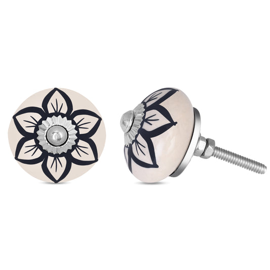 Handcrafted Black Flower Ceramic Drawer Knob | The Indian Aura