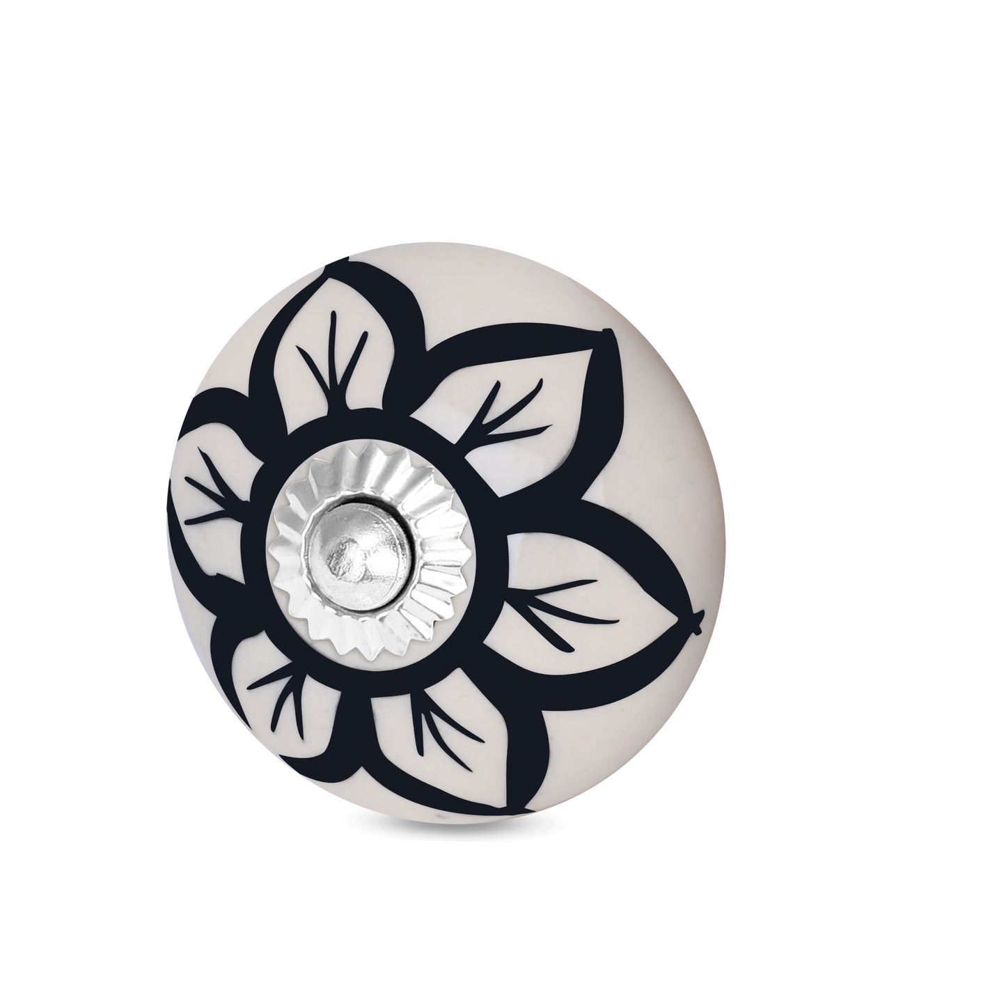 Handcrafted Black Flower Ceramic Drawer Knob | The Indian Aura