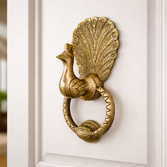 Peacock Brass Door Knocker Ring Handle for Main Door (Medium Size)| The Indian Aura
