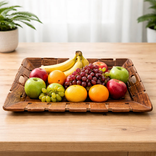 Sheesham Wood Serving Tray with Handles 36 cm | The Indian Aura