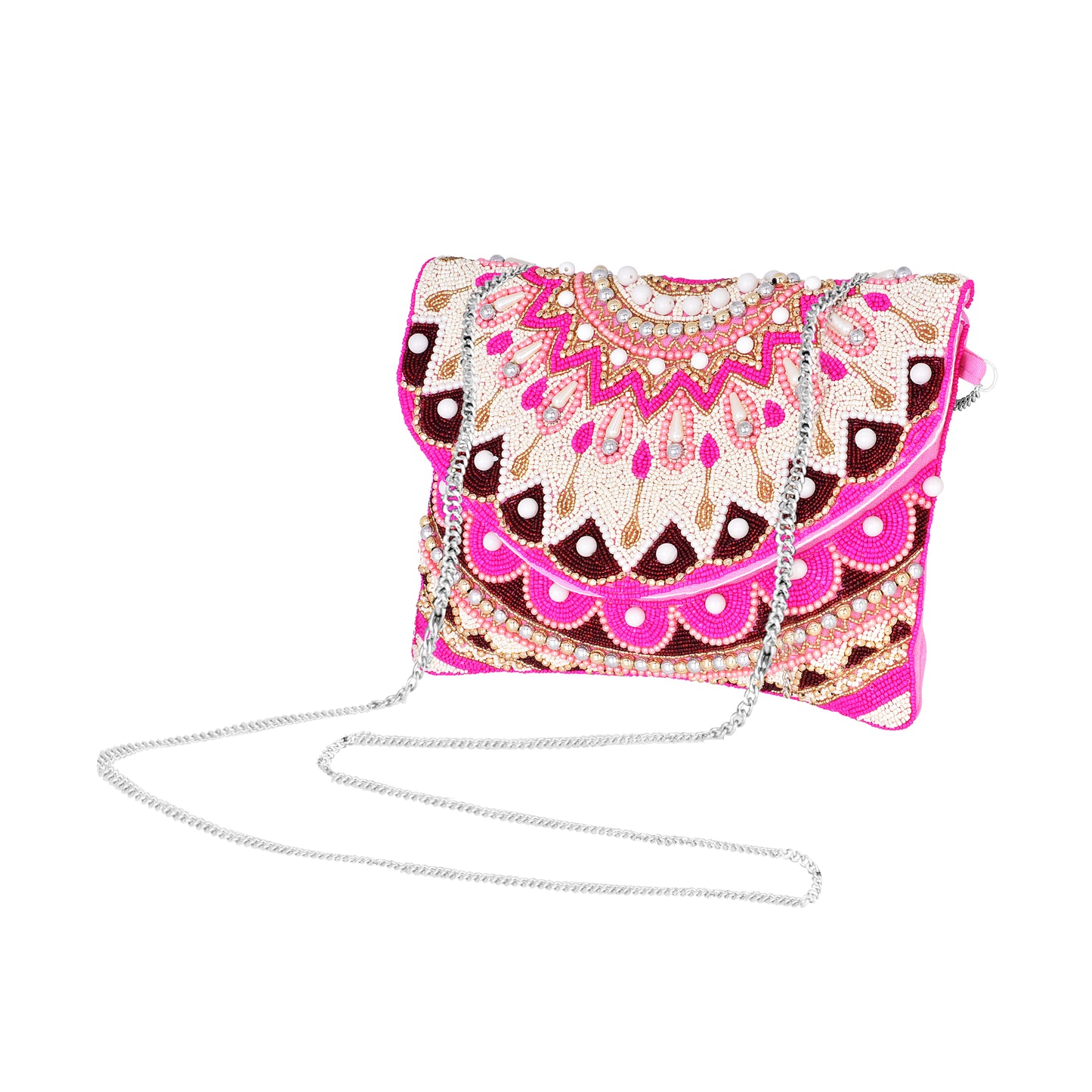 Crystal Maniac Handmade Sling Bag - Pink Beaded | The Indian Aura