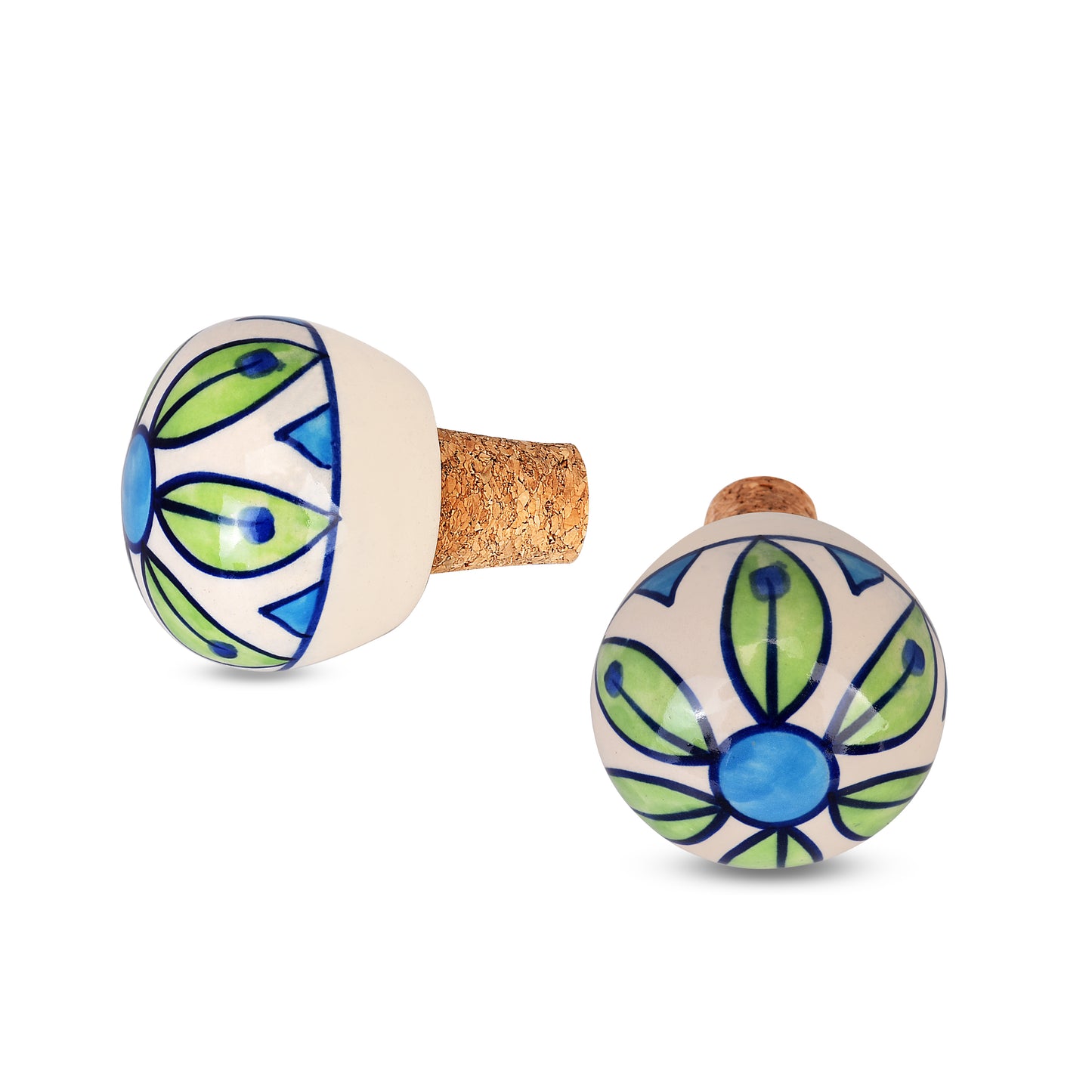 Green Leaf Design Floral Harmony Ceramic Wine Bottle Stopper | The Indian Aura