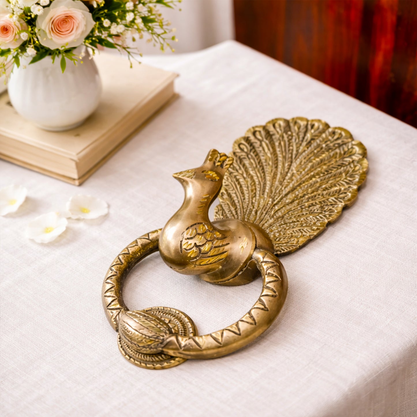 Peacock Brass Door Knocker Ring Handle for Main Door (Medium Size)| The Indian Aura
