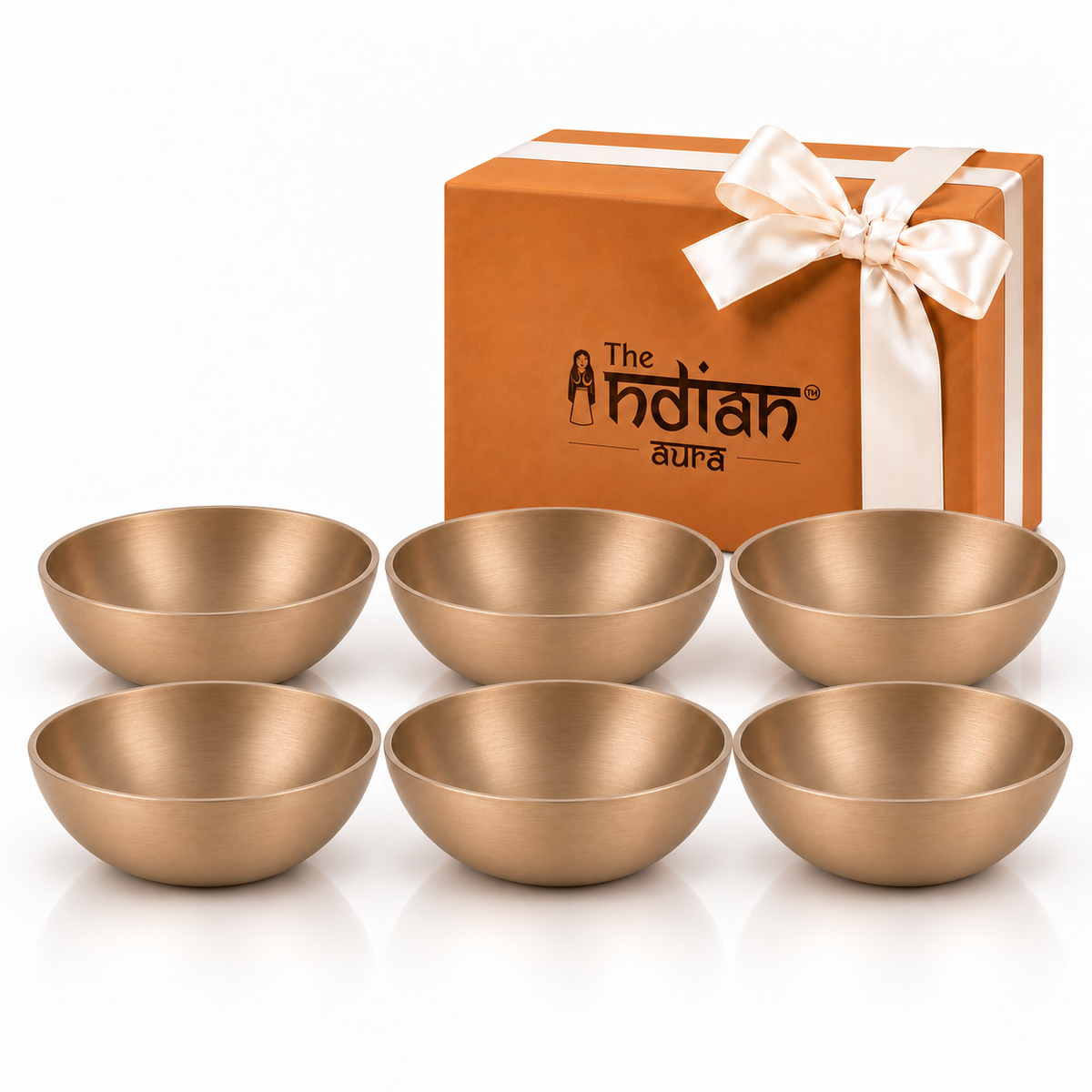 The Indian Aura Pure Kansa Dessert Bowl Set | Traditional Bronze Katori for Halwa, Achar, Salad, Sweets & Desserts | Premium Gift for Diwali, Housewarming, Weddings & Festive Occasions | Set of 2, 4 & 6