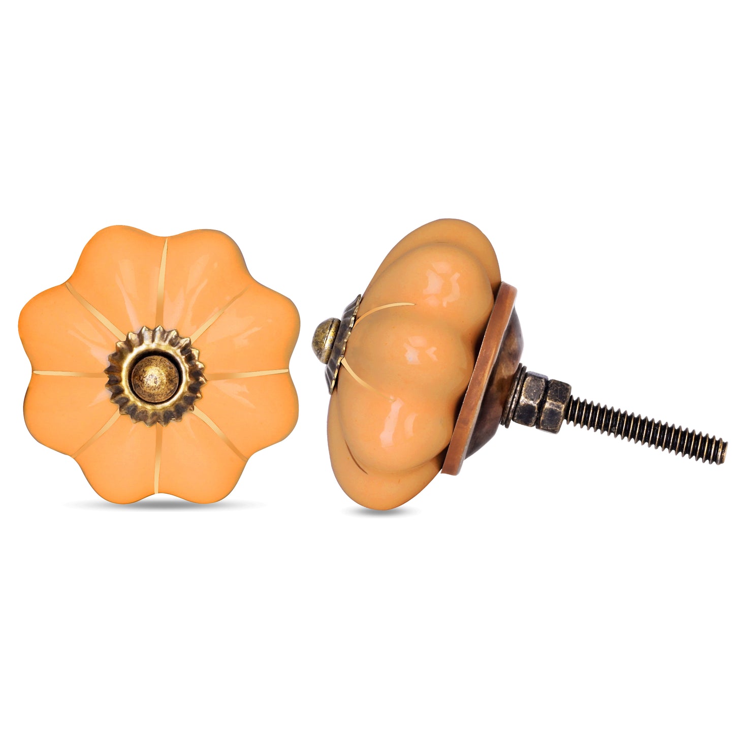 Handcrafted Orange with Gold Line Drawer Knob | The Indian Aura