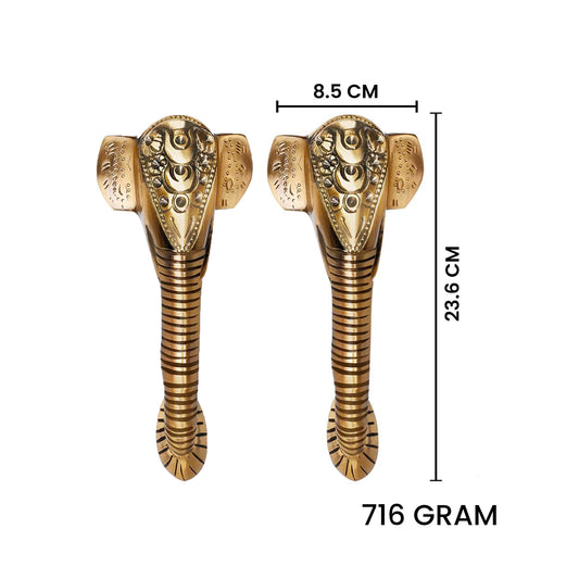 Ganesha Brass Door Handle with Golden Crown - Antique Dhanvantri Design Set of 2