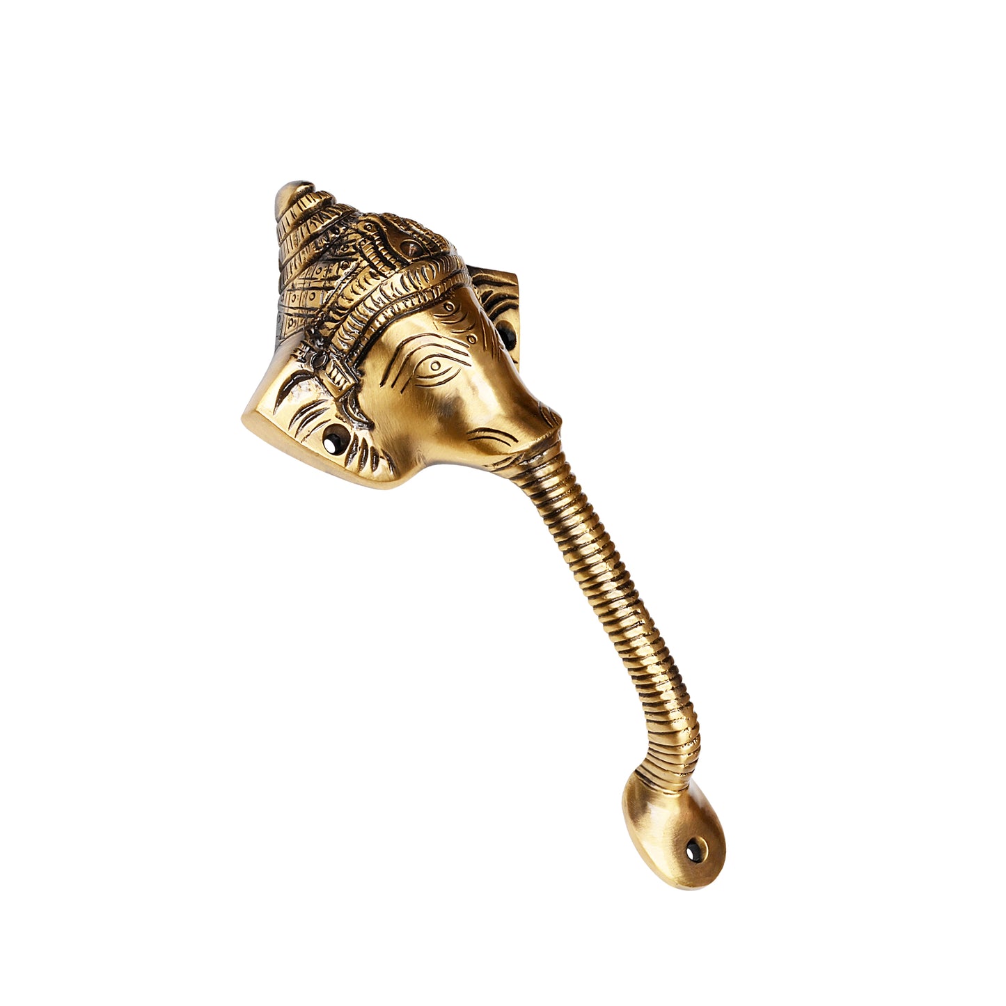 Antique Ganesha Brass Door Handle with Brown Crown – Vintage Indian Design