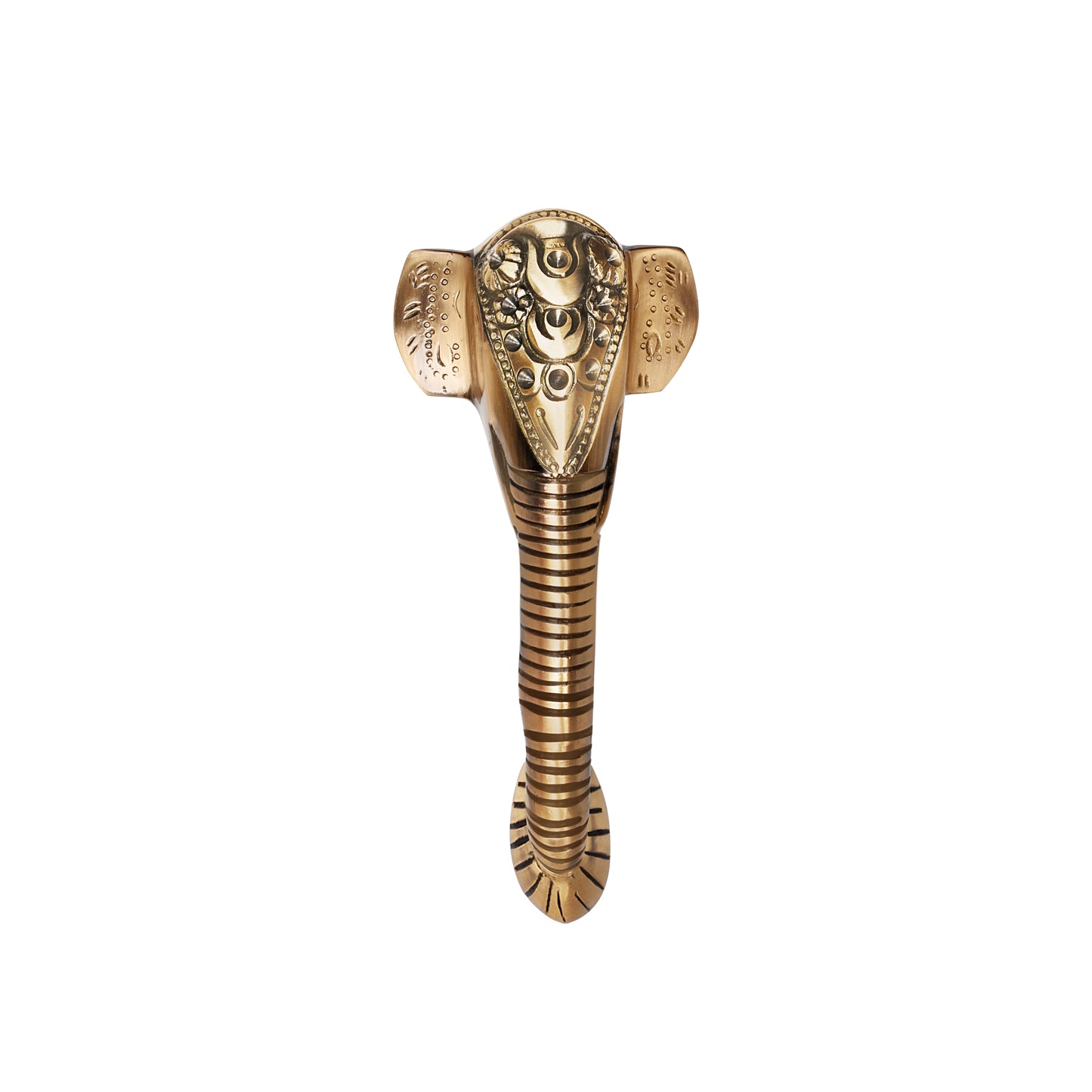 Ganesha Brass Door Handle with Golden Crown - Antique Dhanvantri Design