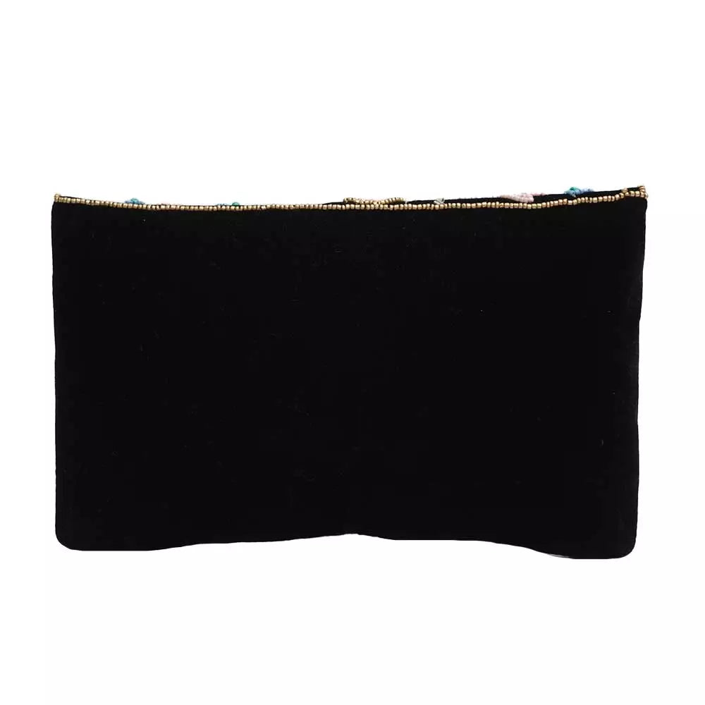 Black Beaded Cotton Sling Bag For Women With Bird Design