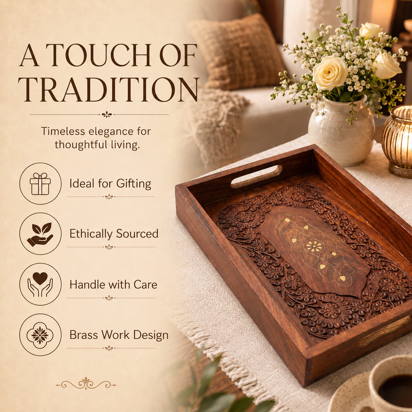 Wooden Serving Tray for Tea, Coffee & Gifting | The Indian Aura