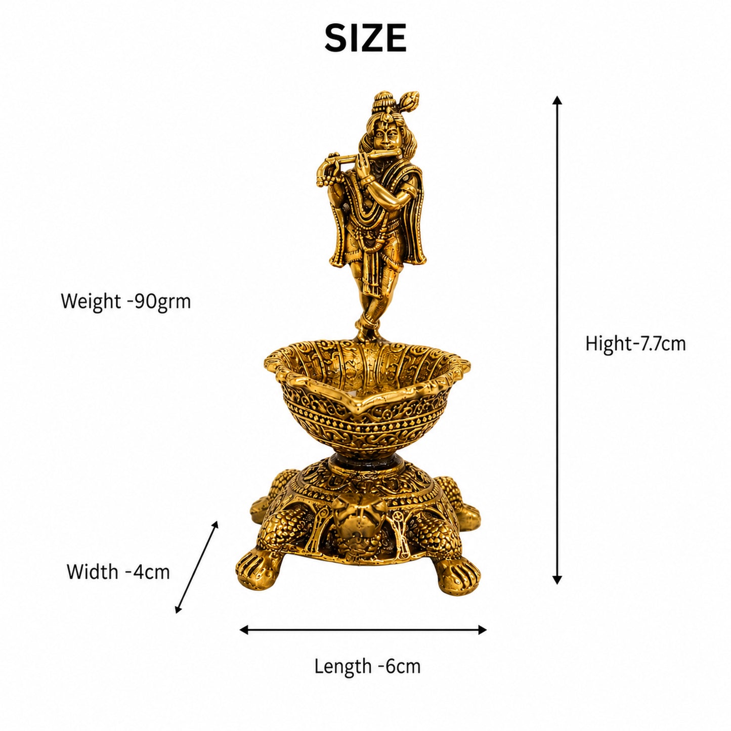 Brass Lord Venkateswara Diya with Turtle Base | Antique Finish, Pure Brass, 8.8cm Height, Pooja & Temple Decor, Deepam Oil Lamp (Copy)
