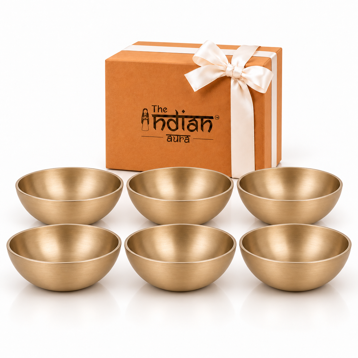 The Indian Aura Pure Kansa Dessert Bowl Set | Traditional Bronze Katori for Sweets, Halwa, Salad & Desserts | Premium Gift for Diwali, Housewarming, Wedding, Anniversary & Festive Occasions | Set of 2, 4 & 6