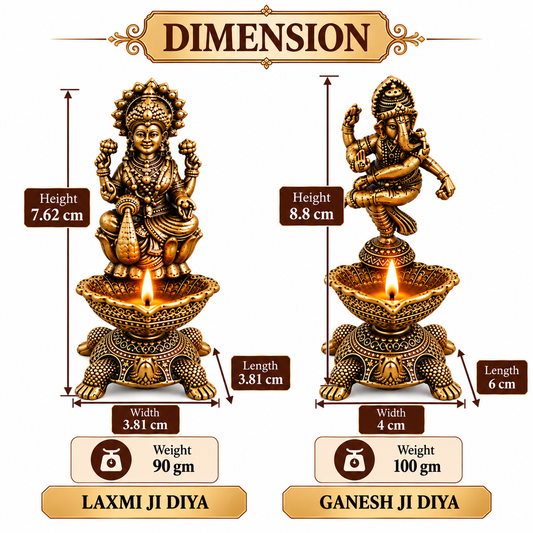 Pure Brass Laxmi Ganesha Pair Diya Oil Lamp Holder | Antique Gold Finish, Diya, Vastu Show piece, Puja Room Decor | The Indian Aura