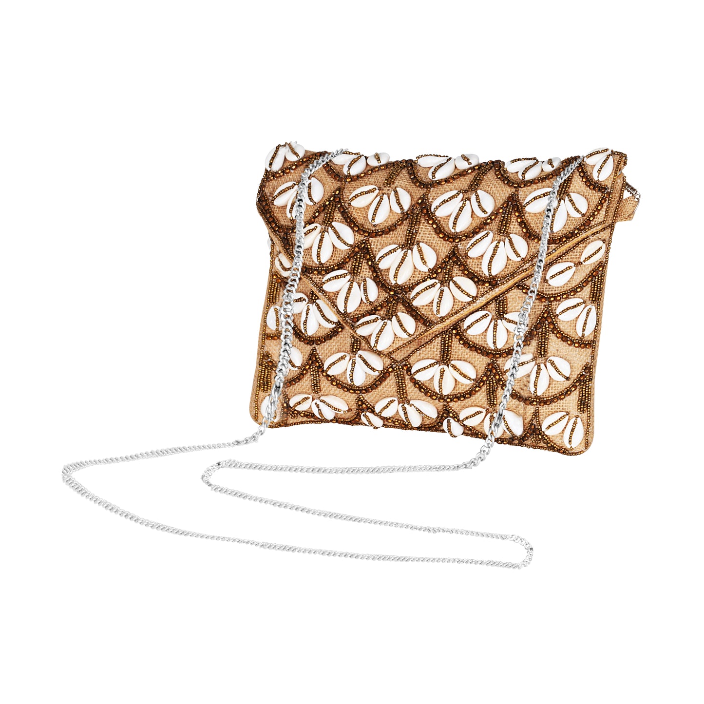 Handmade Copper Beaded Sling Bag with Heavy Shell Work | The Indian Aura