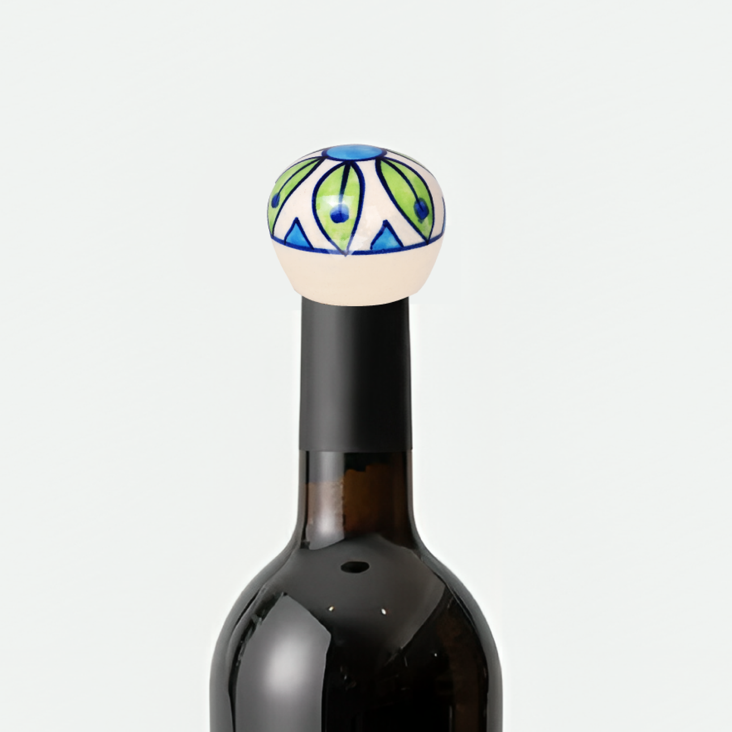 Green Leaf Design Floral Harmony Ceramic Wine Bottle Stopper | The Indian Aura