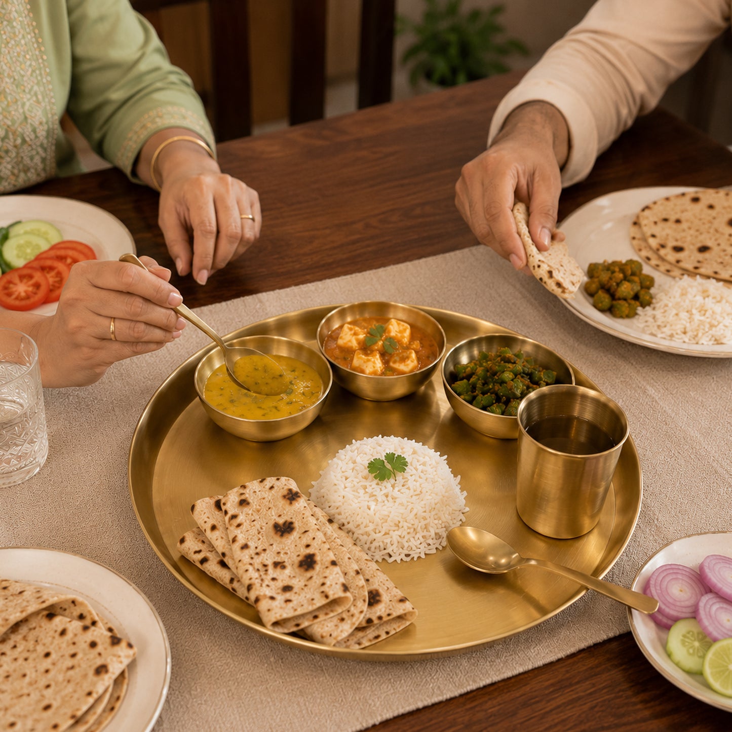 Pure Kansa Matte Finish 13.5 Inch Thali Dinner Set – Traditional Ayurvedic Dinnerware for Healthy & Elegant Dining
