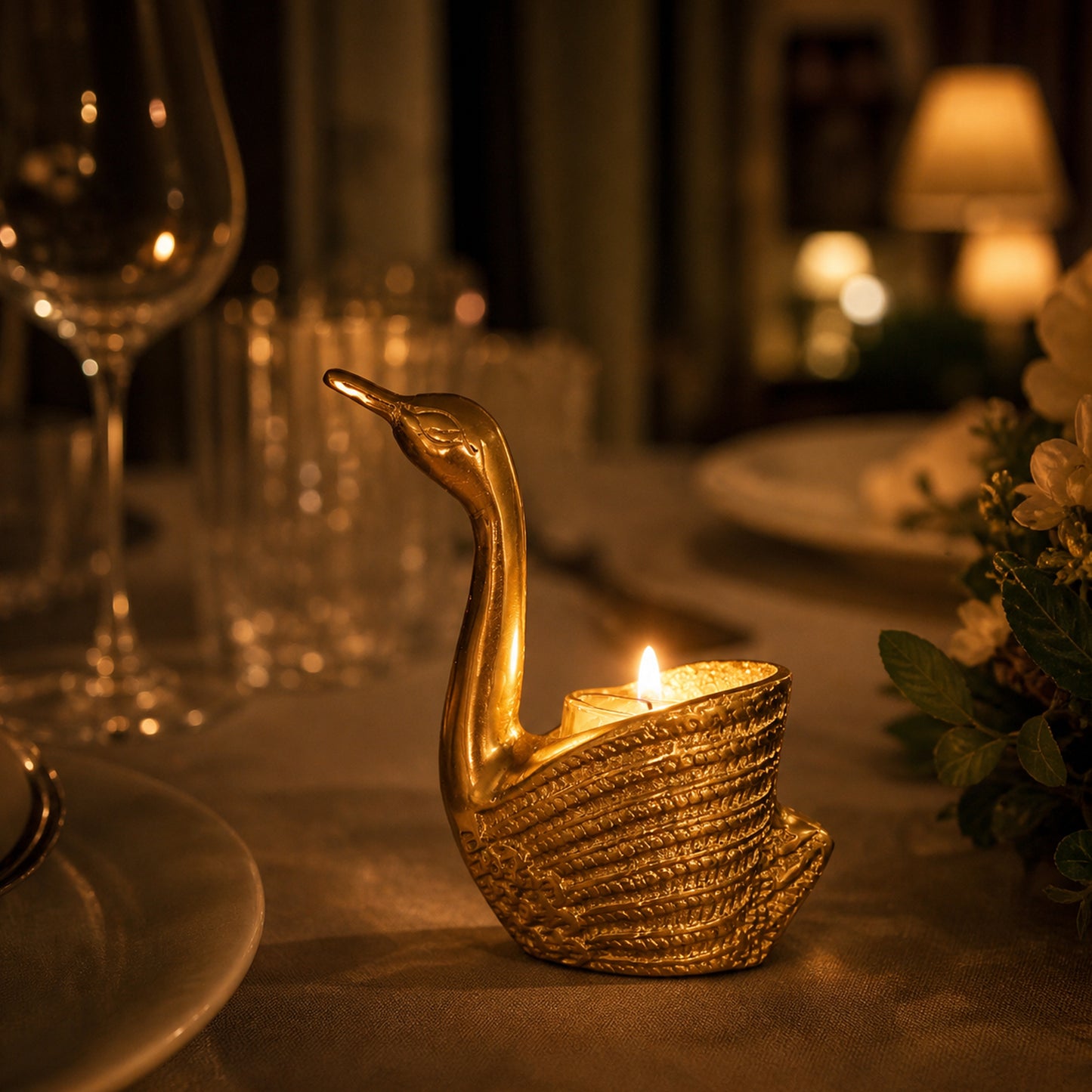 Swan Tealight Candle Holder Set for Home Decor & Dining Table (Pair) | The Indian Aura