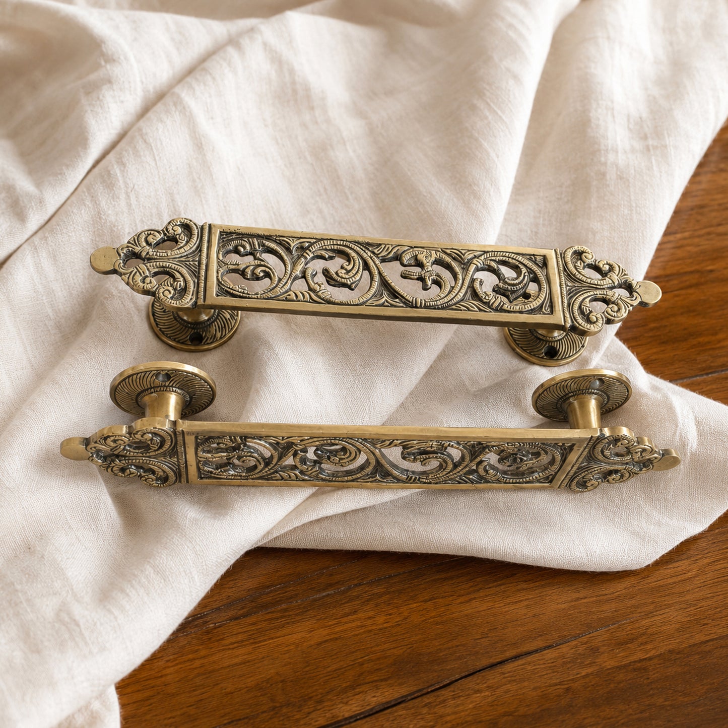 Brass Door Pull Handle for Main Door – Antique Finish Handmade Vintage Victorian Carved Filigree Design, 11 Inch / 28.7 cm Decorative Door Handle for Home,Hotel & Office Set-2