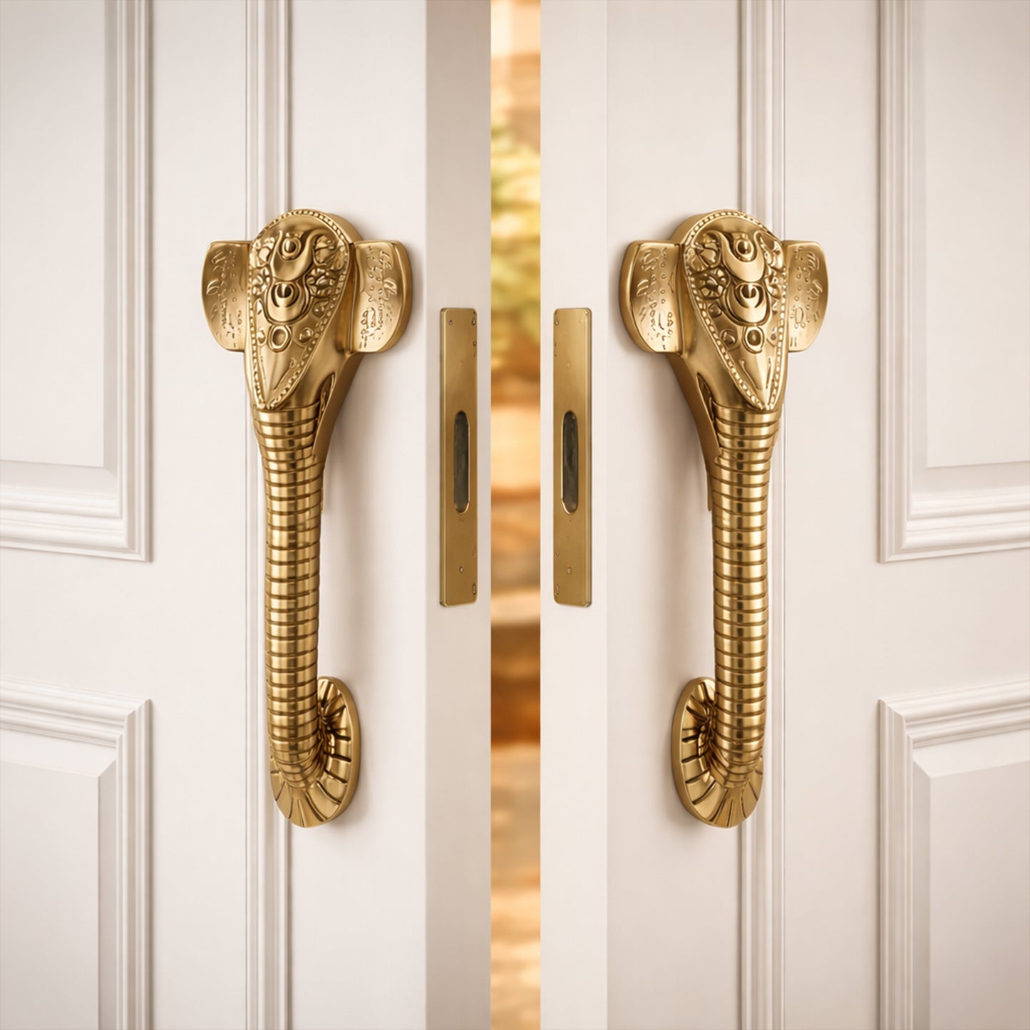 Ganesha Brass Door Handle with Golden Crown - Antique Dhanvantri Design Set of 2