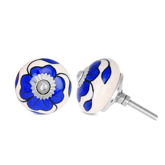 Handcrafted Blue Floral Ceramic Drawer Knob | The Indian Aura