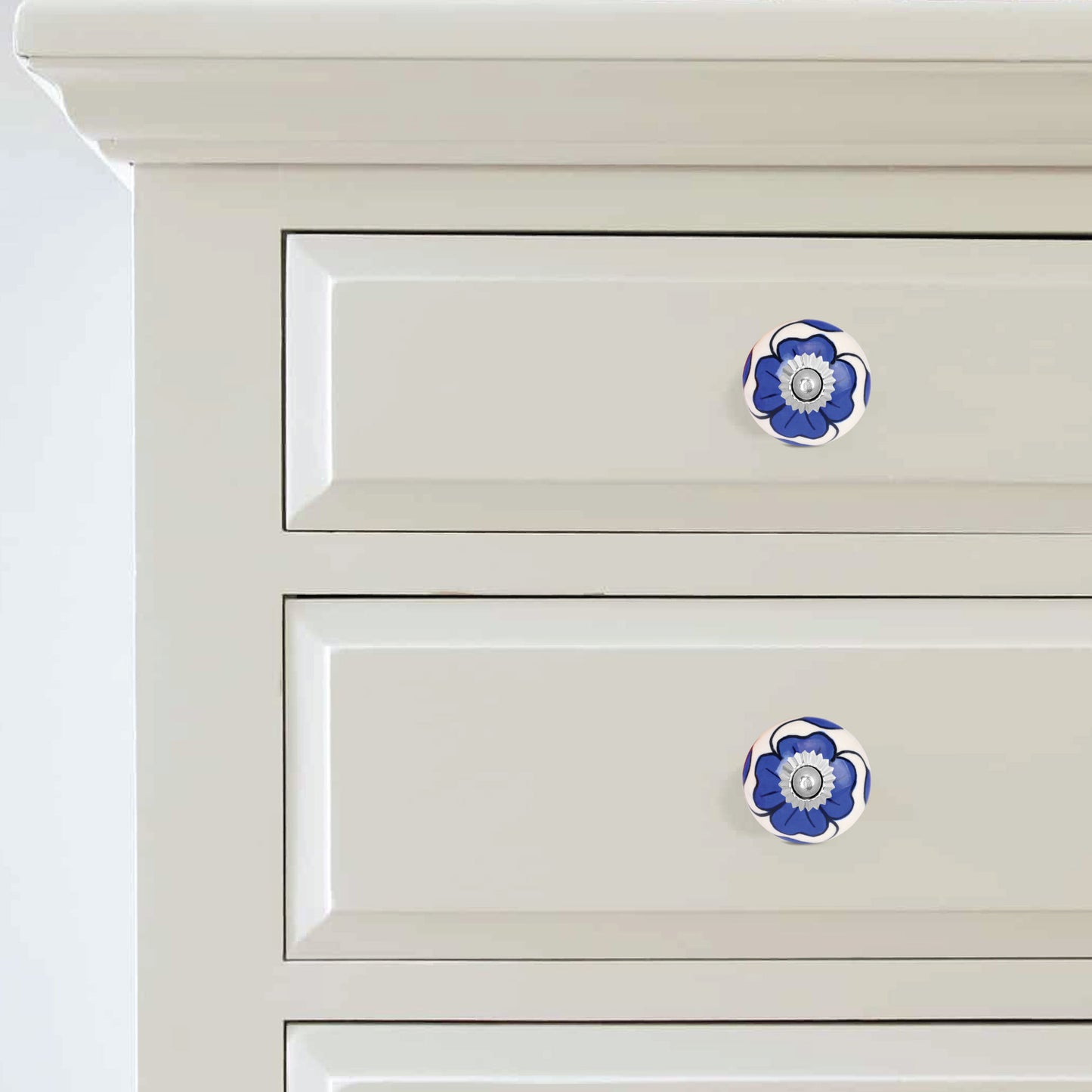 Handcrafted Blue Floral Ceramic Drawer Knob | The Indian Aura
