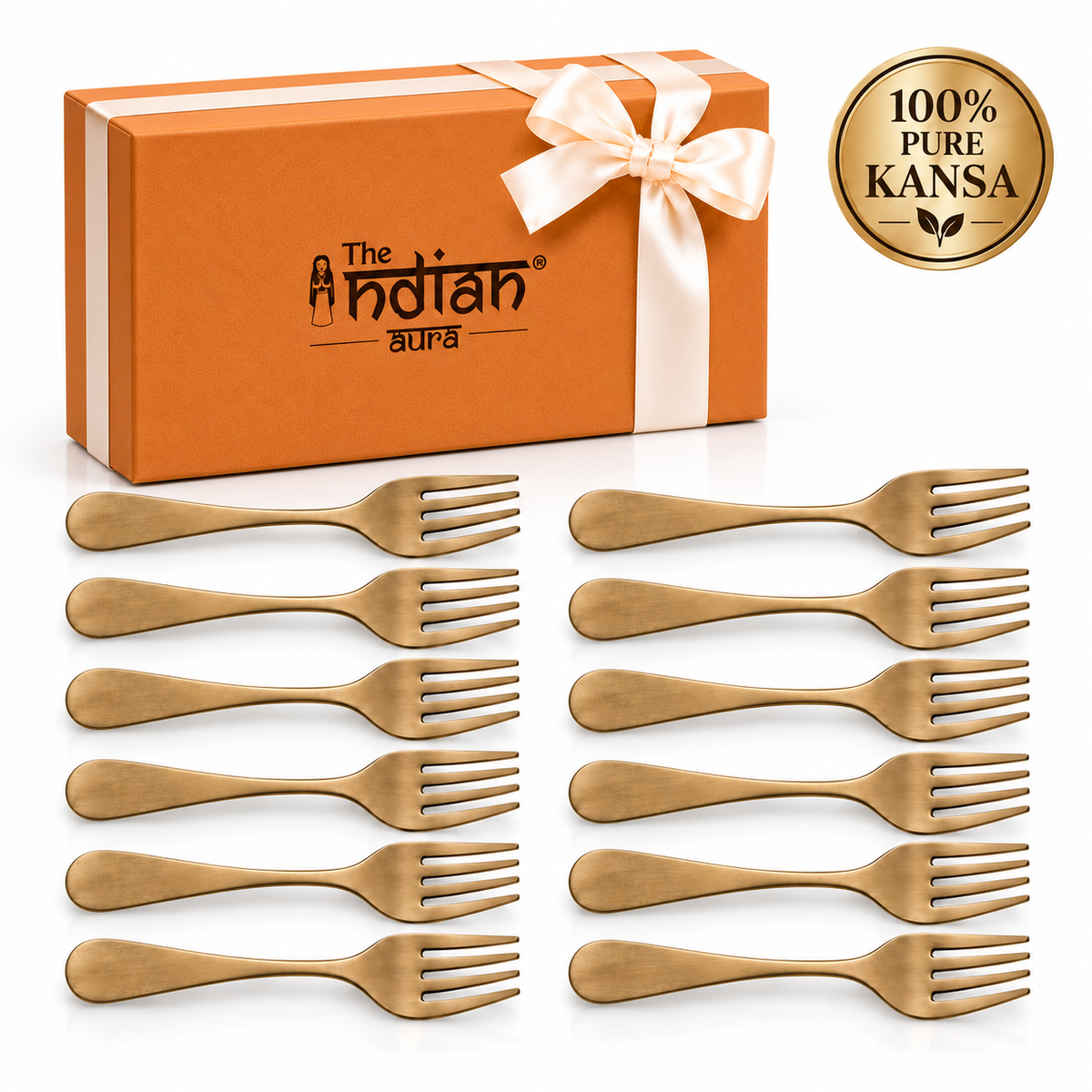 Handmade 100% Pure Kansa Fork Set of 3, 6 & 12 – Natural Matte Finish Traditional Bronze Dining Forks | Premium Gifting for Diwali, Housewarming, Weddings, Anniversaries, Return Gifts & Festive Occasions | The Indian Aura