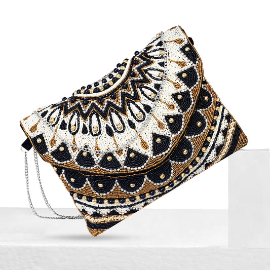 Black & White Beaded Sling Bag for Women