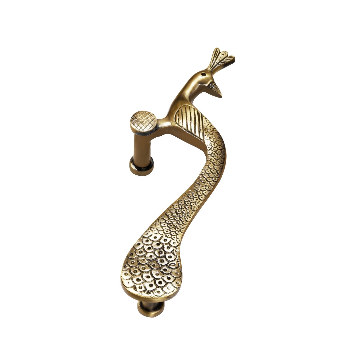 Handcrafted Brass Door Handle – Elegant Peacock Design (Right Turned)