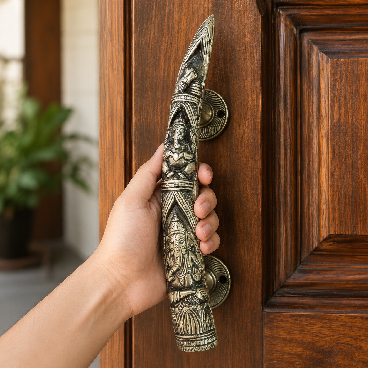 Handcrafted Brass Lord Ganesha motifs Devotional Door Handle 11 inch – Left-Turn